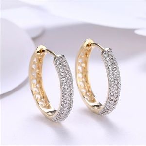 Gold color 24mm circle Hoop Zircon Earrings